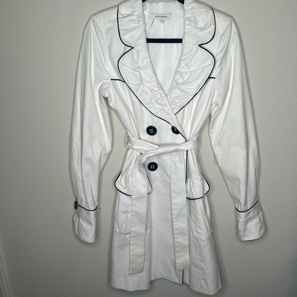 Anne Fontaine White with Black Piping Trench Coat